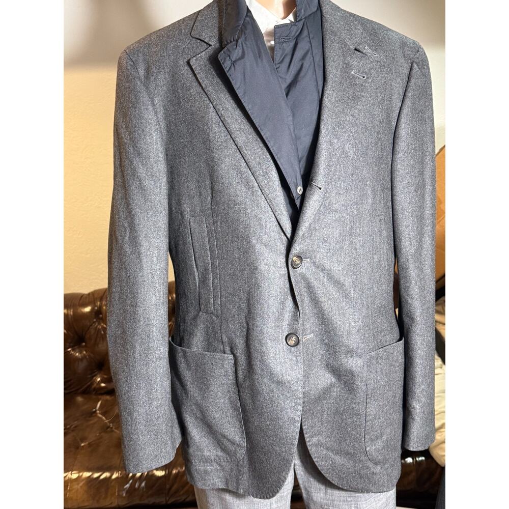 Brunello Cucinelli Hybrid Gray Cashmere Blazer w Nylon Vest Davos 52